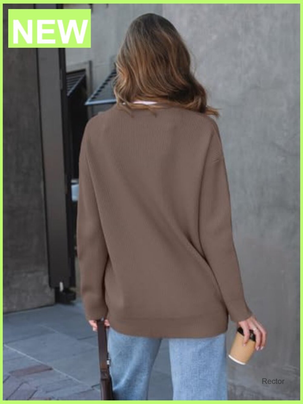 Oversized V-Neck Knit Cardigan with Button Front - 2025 Fall Trendy Top - Picture 4 of 7